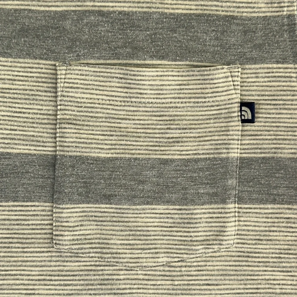 North Face Polo Shirt Adult LARGE Gray Striped Pocket Hiking Outdoor Tagged XL